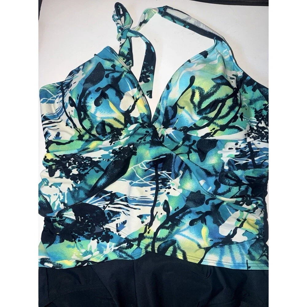 Fantasizer Swimsuit Womens Sz 16 One Piece Floral Halter Top Tummy Control